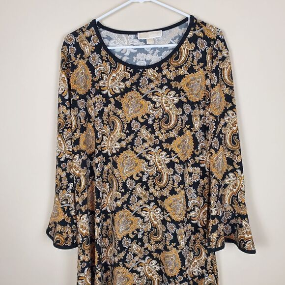 Michael Michael Kors Marigold Paisley Bell Sleeve Flounce Dress Size XL - Picture 2 of 8